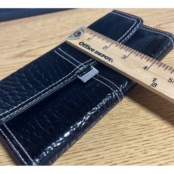Liz Claiborne Croc Embossed Clutch Wallet Black Faux Leather - Picture 13 of 15